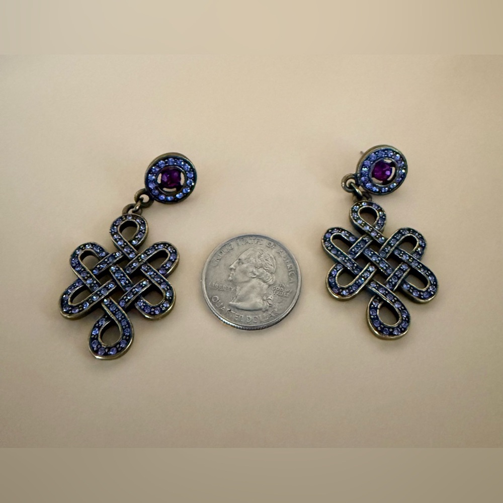 Dangling HeidiDaus Pierced Earrings.Pink & purple crystals add flare any outfit. - Picture 3 of 5
